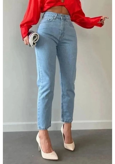 Bbbutikbasic Yüksek Bel Mom Jean 1216b Buz Mavi