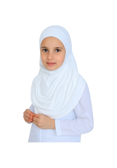 Modish Group Kız Çocuk Hazır Başörtüsü Pratik Penye Şal Tesettür Giyim Beyaz