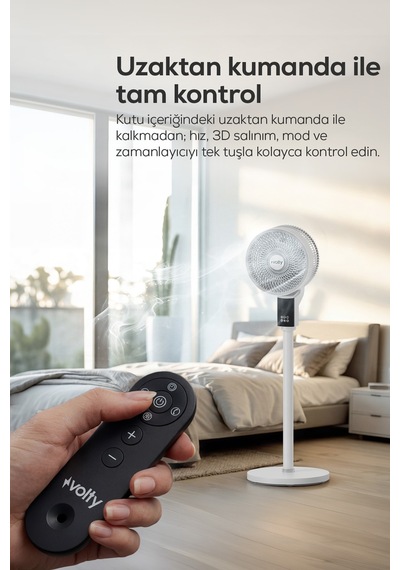 Volty Ayaklı Vantilatör 45w, 3d Salınımlı, Aromaterapi, Kumandalı, Boy Ayarlı V0402103