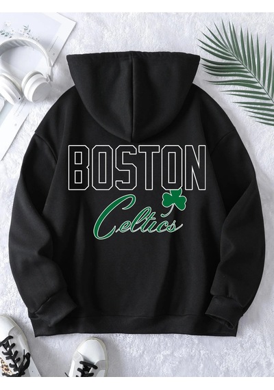 Startmore Adrift Boston Renkli Baskılı Oversize Kapüşonlu Sweatshirt Beyaz Siyah