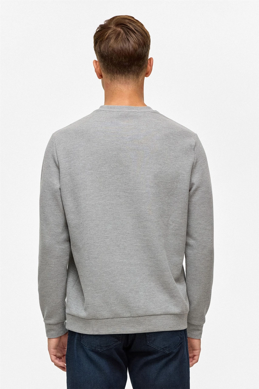 Süvari Gri Regular Düz Bisiklet Yaka Sweatshirt-38788 Gri