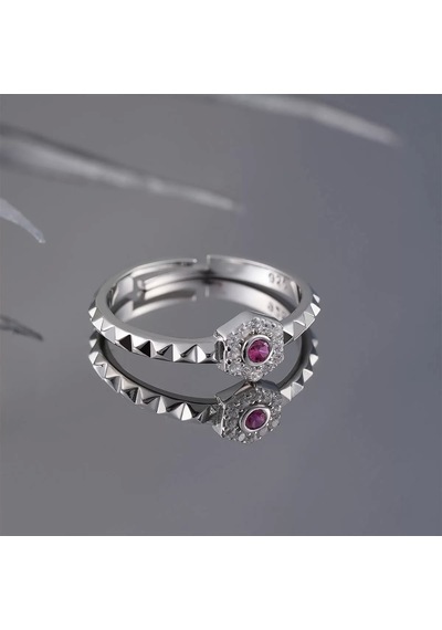 Gümüş Ayarlanabilir Küçük Pembe Zirkon Taş Yüzük Silver 925 Ayar