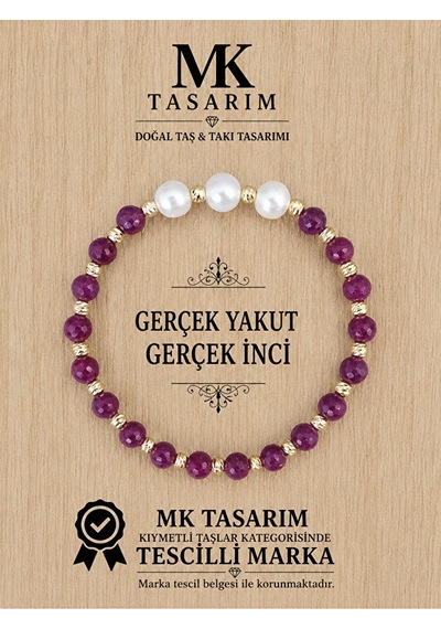 Gerçek Yakut Taşı Gerçek İnci Bileklik Mk.7000.822- Rahatlık-dinginlik-enerji- Stres Bilekliği Çok Renkli