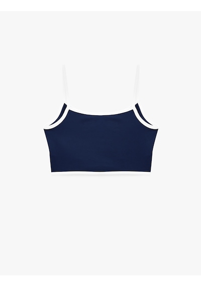 Koton Slim Fit Biyeli İnterlok İnce Askılı Kolsuz Sporcu Sütyeni Lacivert 7wak30059nk