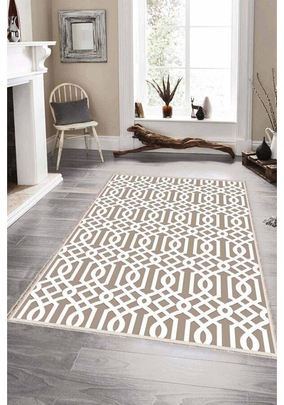 Bej Spor Kaymaz Tabanlı Makinede Yıkanabilir Halı Lb001n11
