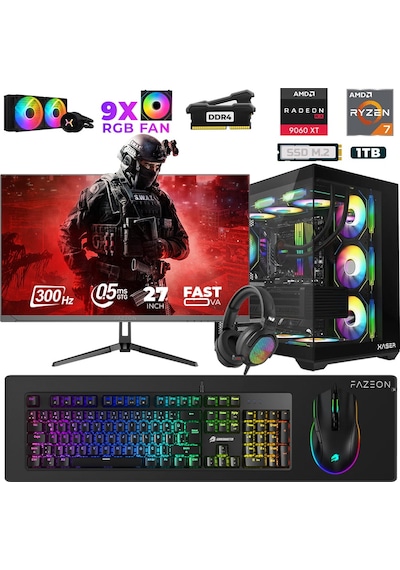 Xaser Star X130 R7-5700X 16 GB 1 TB M.2 NVMe SSD 16 GB RX9060XT 27" Free Dos Dizüstü Bilgisayar