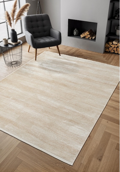 Cosmos Cs001b Bej Halı Modern Detaylı Pamuk Taban Viskon Tozuaz Salon Yatak Odası Koridor Halısı-672 Bej