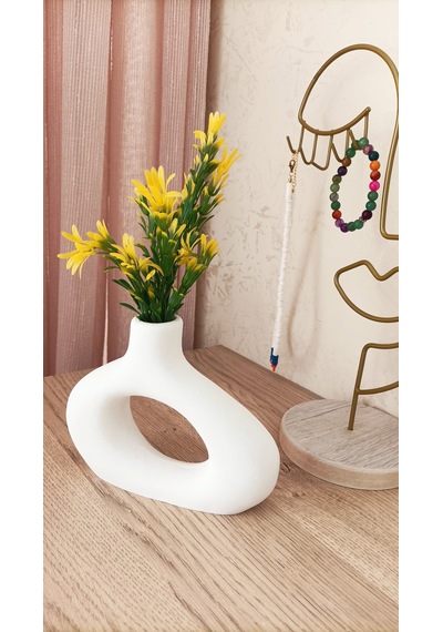 Mini Beton Saksı - Yapay Çiçekli - Sarı