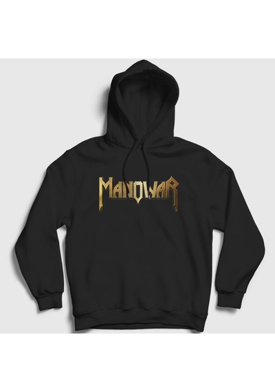 Presmono Unisex Gold Logo Manowar Kapüşonlu Sweatshirt Siyah