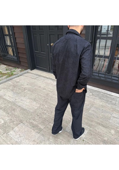 Efnaz Style Erkek Fitilli Kadife Cepli Buggy Pantolon Oversize Rahat Kalıp - Siyah