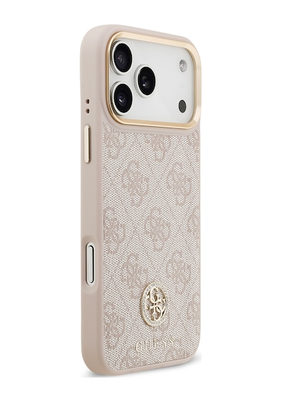 Apple Uyumlu iPhone 17 Pro Max Kılıf Guess Lisanslı M-safeli Gold Metal Kamera Çerçeveli Taşlı 4g Logolu Pembe Pembe