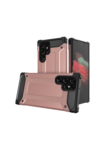 Kilifone - Samsung Uyumlu Galaxy S22 Ultra - Kılıf Çift Katman Zırh Tank Crash Military Kapak - Rose Gold