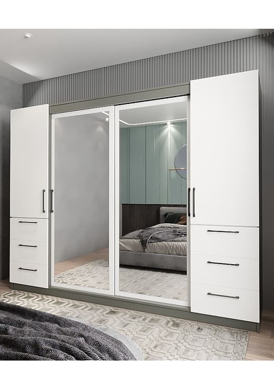 Bella Sürgü Kapaklı Dolap Gardırop Füme Beyaz 208cm -montaj Dahil