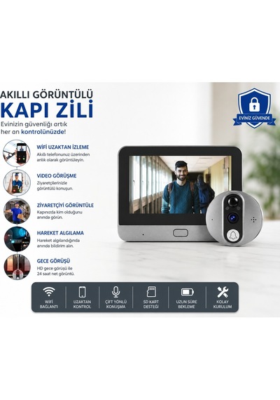 Cmr101 Akıllı Kapı Zili İle Güvende Kalın Akıllı Kamera İle 7/24 Koruma Tek Dokunuşta Güvenlik