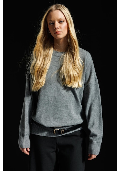 Mixray 7021 Kadın Bisiklet Yaka Oversize Basic Premium Triko Kazak Antrasit