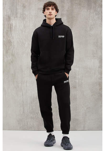 Grimelange Martel Erkek Yumuşacık Içi Polarlı Baskılı Regular Kordonlu Siyah Sweatshirt