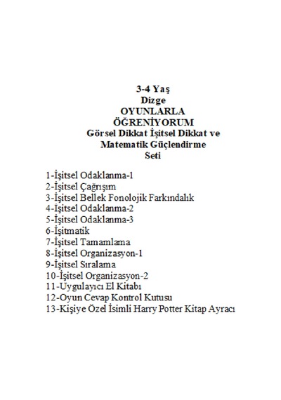 Önel Yayıncılık Dizge 3-4 Yaş Görsel İşitsel Dikkat ve Matematik Güçlendirme Seti + Kişiye Özel İsimli Harry Potter Kitap Ayracı