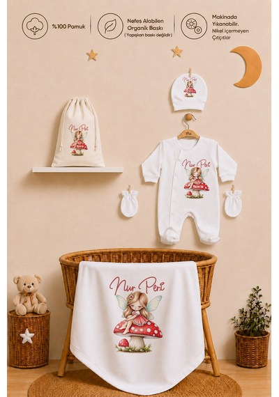 Pia Baby İsim Baskılı Kız Bebek Hastane Çıkışı Battaniyeli Tulum Takımı %100 Pamuk Kıyafet Kesesi Yeni Doğan Bebek Hediyesi 1096btk0x Ekru