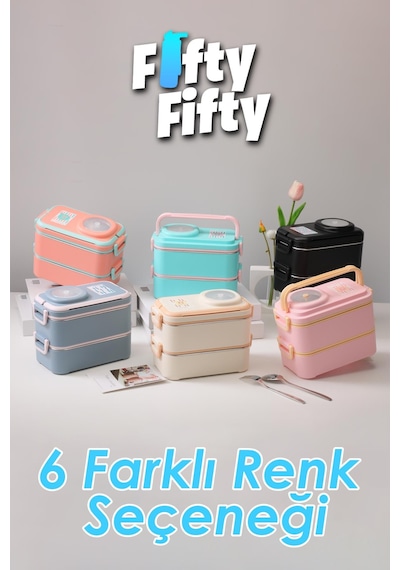 Uzspace 1200 Ml İki Kat Dört Bölme Paslanmaz Çelik Lunch Box Yeni Nesil Sefer Tası-sos Kaseli Model-fflbox8023 Bej
