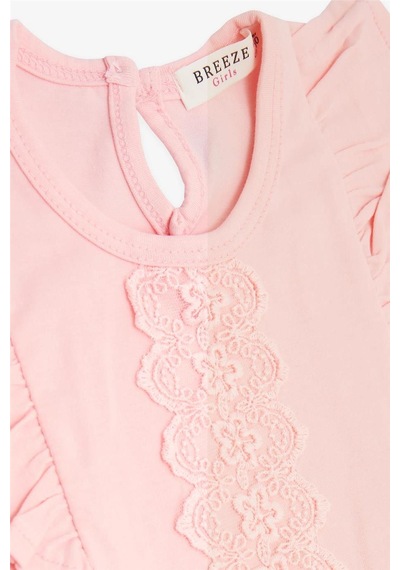 Breeze Kız Bebek Tişört Fırfırlı Nakışlı Güpürlü 6 Ay-2 Yaş, Pembe-pembe Pembe