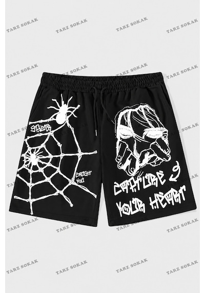 Tarzsokak Y2k Unisex Yaz Şort Bermuda Harajuka Anime Retro Kod-11568 Siyah