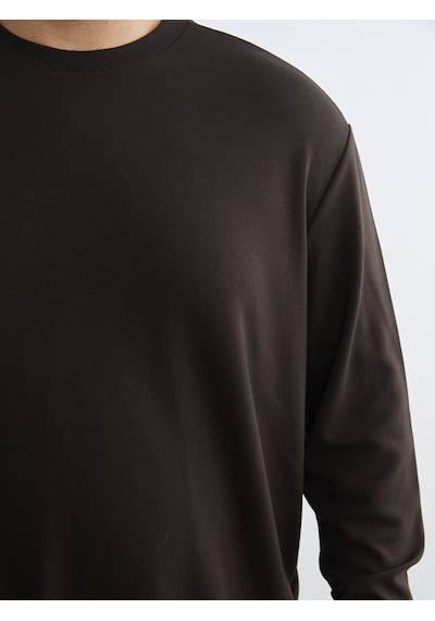 Lcw Vision Kahverengi Bisiklet Yaka Erkek Sweatshirt