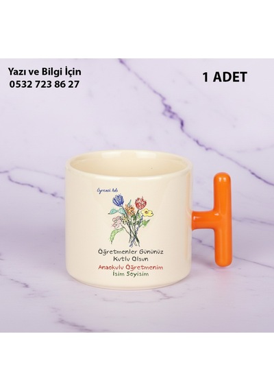 Öğretmenler Günü Hediyesi Anaokulu Öğretmeni Hediyelik T Kupa Bardak- Kişiye Özel İsim Yazılır Turuncu