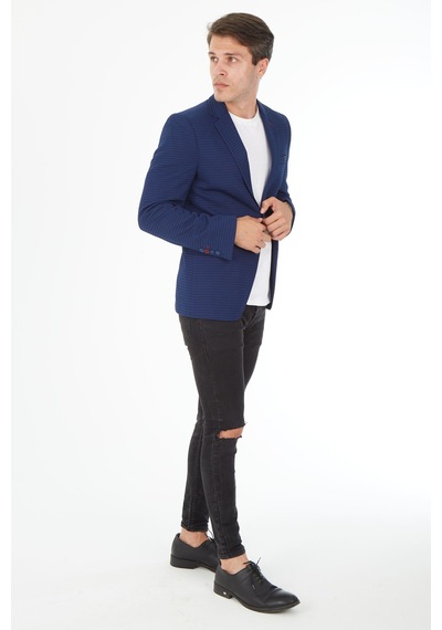 Sposo 5105 Dar Kalıp Örme Kumaş Lacivert Erkek Blazer Ceket Lacivert