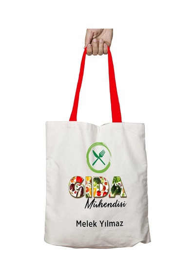 Art Hediye Kırmızı Kulplu Kişiye Özel Gıda Mühendisi Kaşık Yıkanabilir Omuz Çanta Çok Renkli