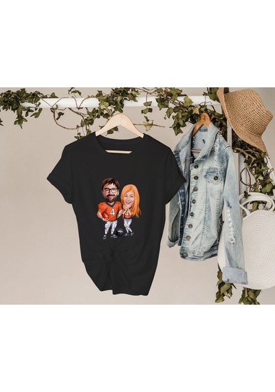 Bk Gift Kişiye Özel Sevgililer Karikatürlü İkili Siyah T-shirt Seti, Sevgililer Hediye, Çift Hediyesi, Yıl Dönümü Hediyesi, Kişiye Özel Tişört-1