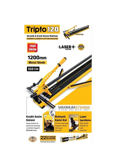 Sgs134 - Tripto120 Seramik Granit Fayans Kesme Makinası 120cm - Lazerli Kesim - Rulmanlı