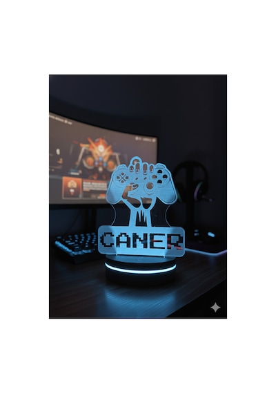 Kişiye Özel Led Işıklı Gaming Masa Lambası İsim Yazılı Oyuncu Gece Lambası Çok Renkli