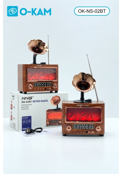 O-kam Ok-ns-02bt Gramofon Tasarımlı Şömine Efektli Retro Radyo