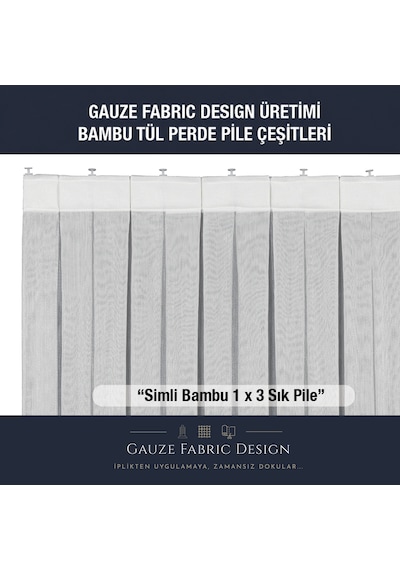 Gauze Fabric Design Lüks İpeksi Dokulu Simli Bambu Kırışmaz Ütü Gerektirmez Optik Beyaz 100 X 200 Normal Pile 1 X 2.5 Yüksek Kaliteli Tül Perde