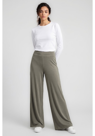 Koyu Bej Comfort Fit Geniş Paça Korsajlı Palazzo Kadın Pantolon - 94681