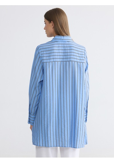 Lcw Everyday Mavi Çizgili Oversize Kadın Gömlek Tunik