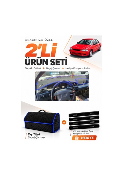 Mazda 323 Familia Kapaklı 1994-1998 Uyumlu Torpido Örtüsü + Tay Tüyü Çanta Seti - Siyah Mavi