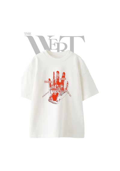 Thewert Cok Konusan El Tasarım Baskılı Ünisex Beyaz Oversize T-shirt