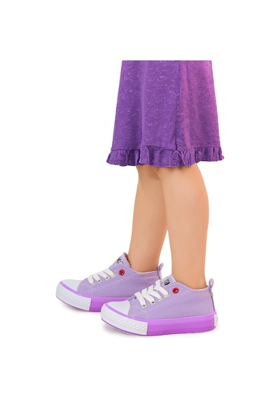 Kiko Kids Tinna Bağcıklı Kız Bebek Keten Spor Ayakkabı Lila
