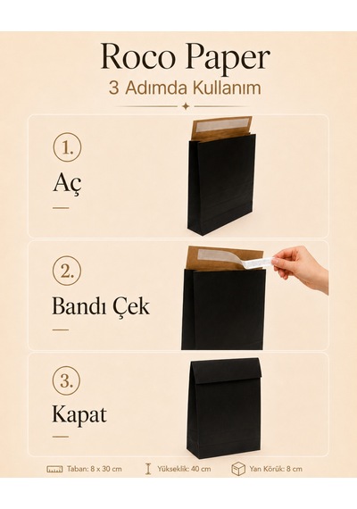 Yapışkan Bantlı Kraft Kese Kağıdı, Siyah Renk, 30x40x10 Cm - 24'lü Paket, Hediye Ve Kargo Zarfı