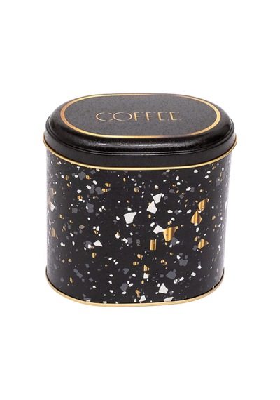 Terrazzo Black Desenli Oval Metal Saklama Kabı 14 x 12 x 13 CM 1.4 L