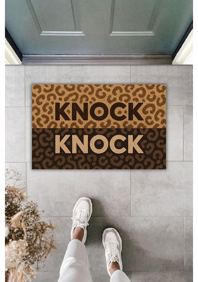 Rugmood Knock Çift Renk Leopar Desenli Modern Kapı Önü Paspası Kaymaz Taban Dijital Baskılı Paspas 70x45 Cm Bej