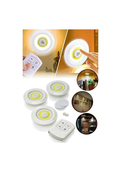 Sl-1070 - Uzaktan Kumandalı 3 Lü Spot Led Lamba Kablosuz Pilli Işıldak Mutfak Rafı Işığı Dolap Işığı Sarı