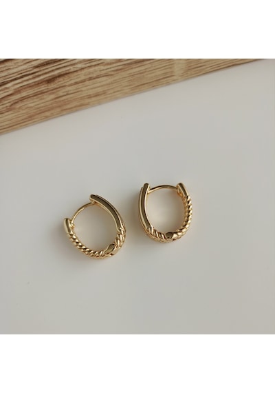 Lente Aksesuar Xuping Gold Dikdörtgen Burgu Detaylı Zirkon Taşlı Küpe Altın