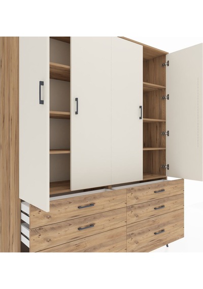 Hyperion Gardrop 8 Raflı 6 Çekmeceli 4 Kapaklı 176x44x221 Çam-aytaşı/çam Beyaz Hyperion Gardrop 8 Raflı 6 Çekmeceli 4 Kapaklı 176x44x221 Çam-aytaşı/çam Beyaz