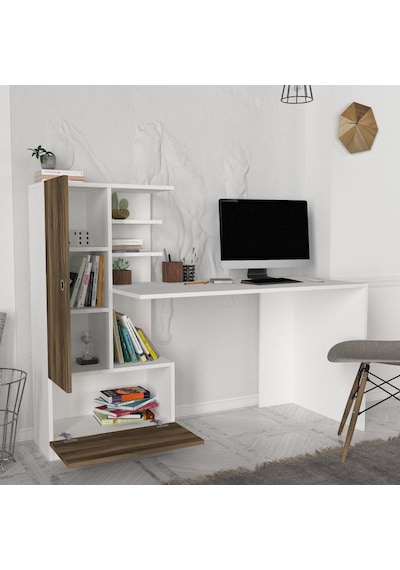 Dekorister Domingos Kitaplıklı Çalışma Masası Beyaz-Ceviz