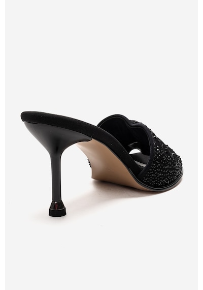 Luvishoes Karına Siyah Siyah Taşlı Kadın İnce Topuklu Terlik Siyah