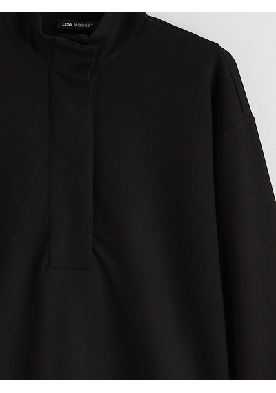 Lcw Modest Siyah Soft Touch Oversize Kadın Sweatshirt Tunik