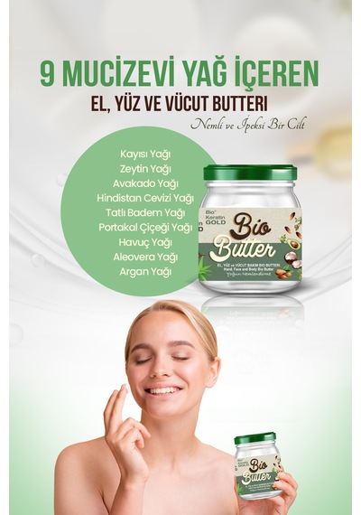 Bio Keratin Gold Bio Butter 9 Yağ İçeren El Yüz ve Vücut Bakım Yağı 210 ML