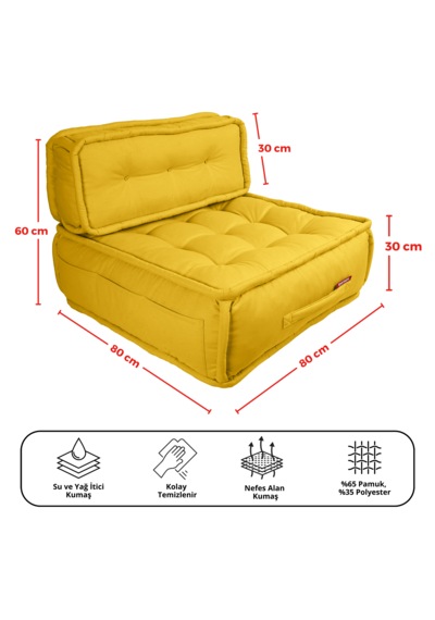 Xpermate Duoflex Sırtlı Minder İskandinav 80x80x30 Sarı